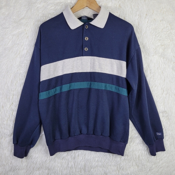 Vtg Med Christian Dior Monsieur Blue Striped Sweater Polo 80s 90s Preppy - Picture 1 of 7